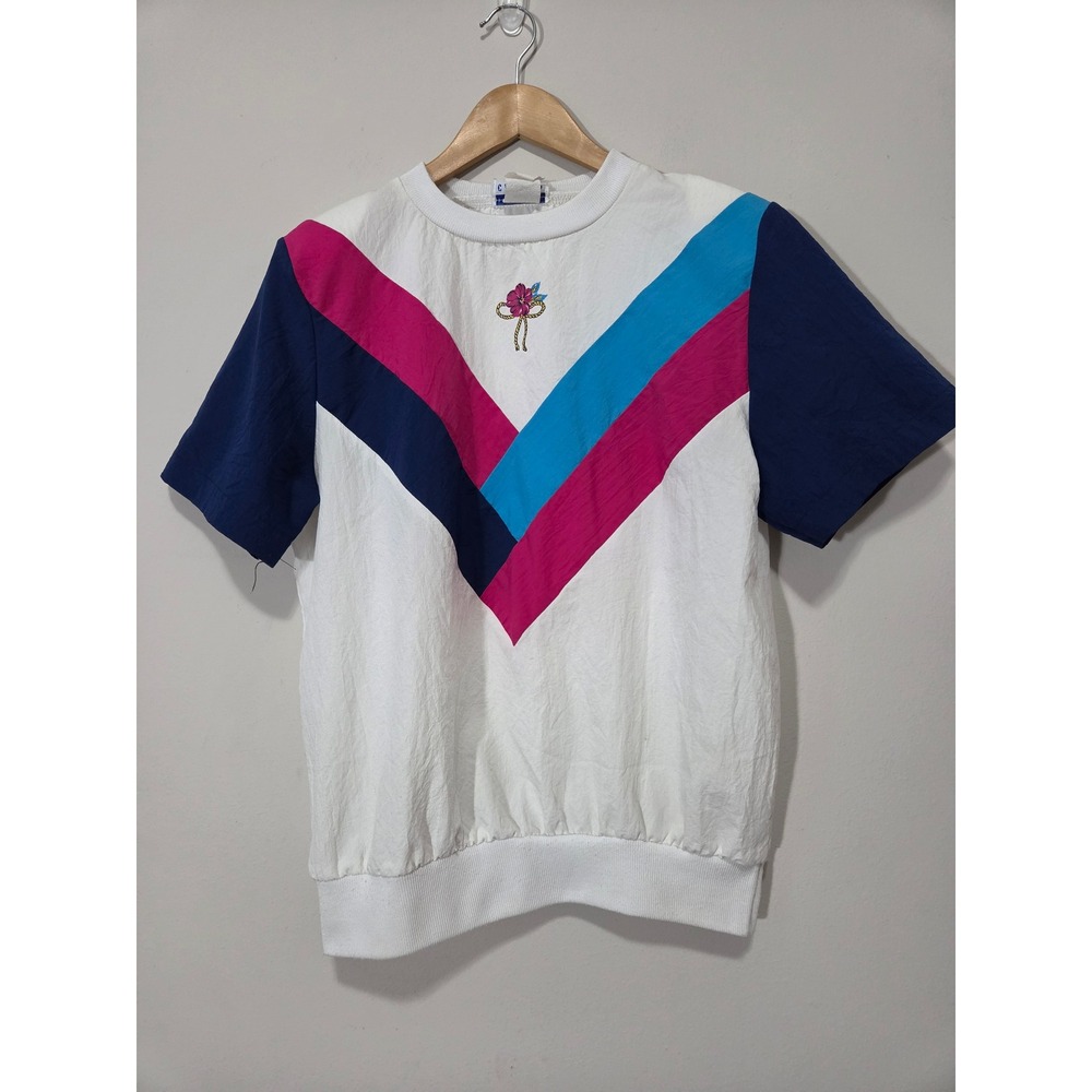 Vintage Cape Cod Sportswear 80s Colorblock Chevron Crinkle Top Womens Large‎ L